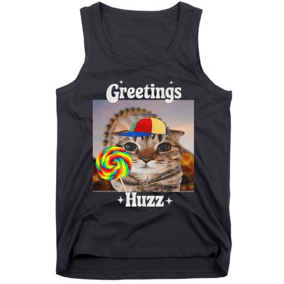 Greetings Huzz Meme Funny Cat Lollipop Tank Top