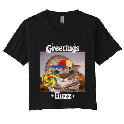 Greetings Huzz Meme Funny Cat Lollipop Crop Top