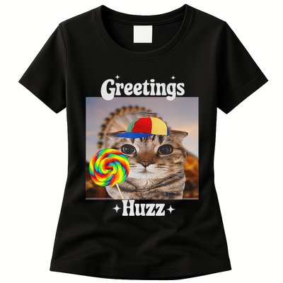 Greetings Huzz Meme Funny Cat Lollipop Womens T-Shirt