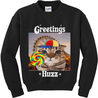 Greetings Huzz Meme Funny Cat Lollipop Kids Sweatshirt