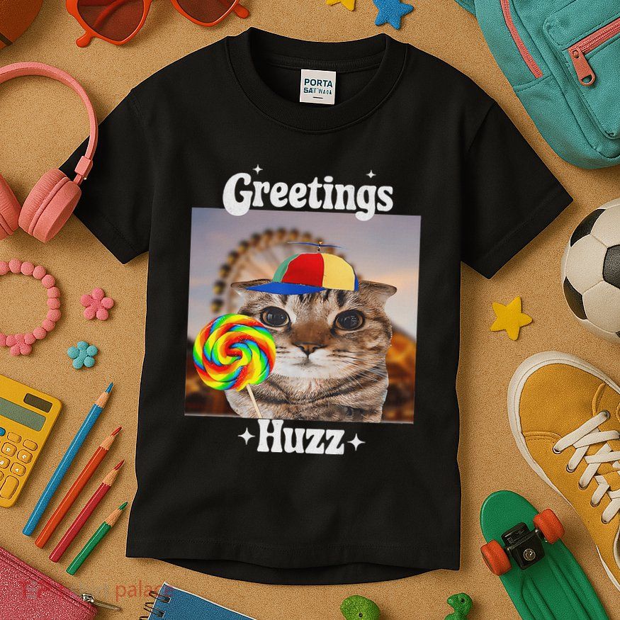 Greetings Huzz Meme Funny Cat Lollipop Kids T-Shirt