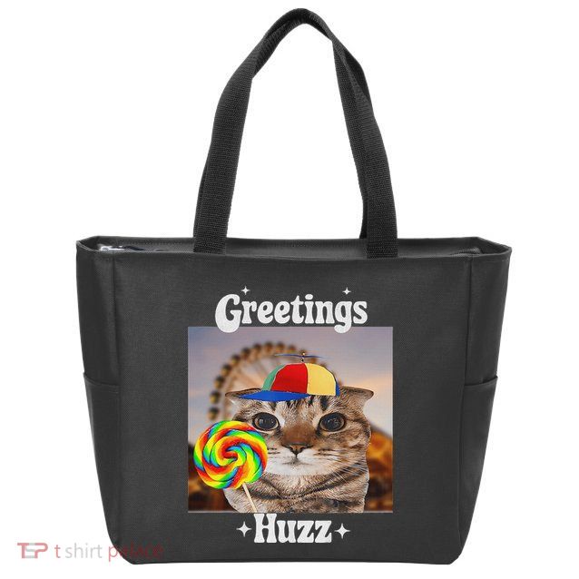 Greetings Huzz Meme Funny Cat Lollipop Zip Tote Bag
