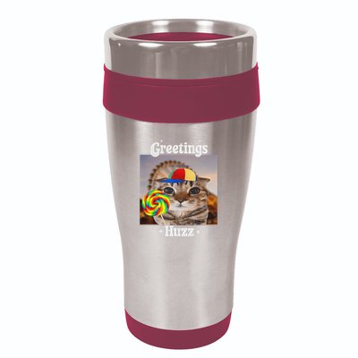 Greetings Huzz Meme Funny Cat Lollipop 16oz Travel Tumbler
