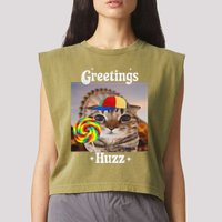 Greetings Huzz Meme Funny Cat Lollipop Garment-Dyed Women's Muscle Tee
