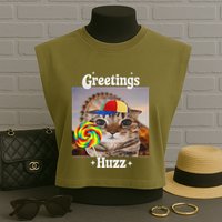 Greetings Huzz Meme Funny Cat Lollipop Garment-Dyed Women's Muscle Tee