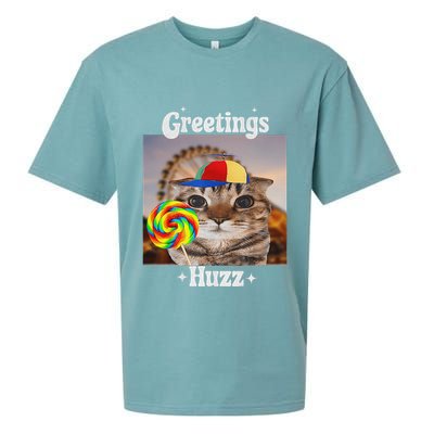 Greetings Huzz Meme Funny Cat Lollipop Sueded Cloud Jersey T-Shirt