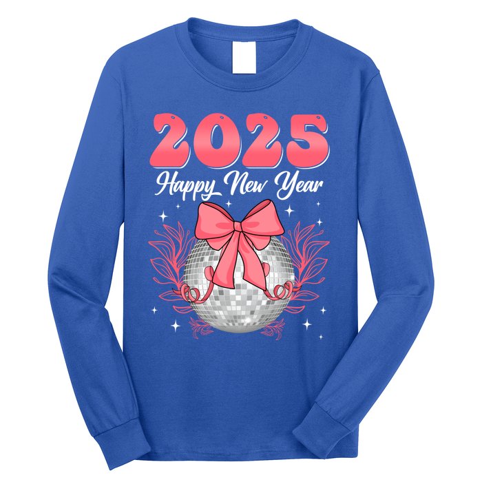 Groovy Happy New Year 2025 Disco Ball New Years Eve Party Gift Long Sleeve Shirt