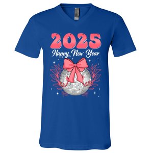 Groovy Happy New Year 2025 Disco Ball New Years Eve Party Gift V-Neck T-Shirt