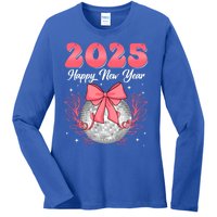 Groovy Happy New Year 2025 Disco Ball New Years Eve Party Gift Ladies Long Sleeve Shirt