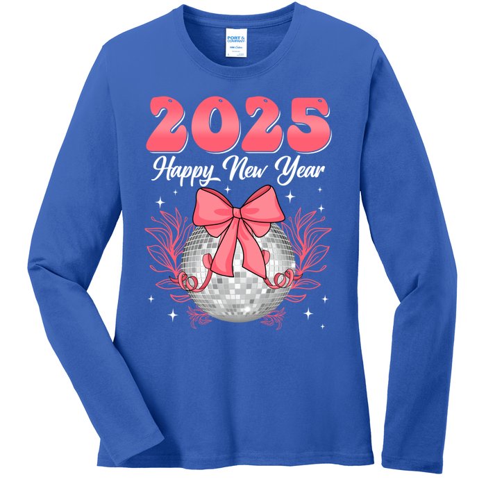 Groovy Happy New Year 2025 Disco Ball New Years Eve Party Gift Ladies Long Sleeve Shirt