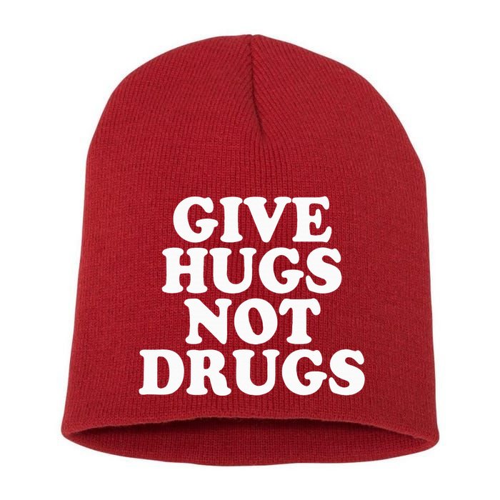 Give Hugs Not Drugs Slogan Awareness Red Ribbon Week Short Acrylic Beanie