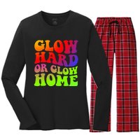 Glow Hard Or Glow Home colors  70s 80s Women's Long Sleeve Flannel Pajama Set 