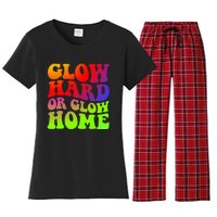 Glow Hard Or Glow Home colors  70s 80s Women's Flannel Pajama Set