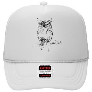 Great Horned Owl Distressed Design High Crown Mesh Back Trucker Hat