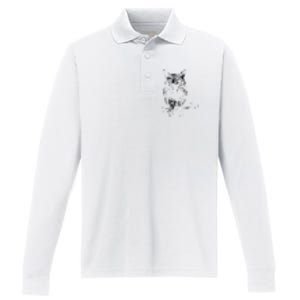 Great Horned Owl Distressed Design Performance Long Sleeve Polo