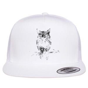 Great Horned Owl Distressed Design Flat Bill Trucker Hat