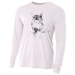 Great Horned Owl Distressed Design Cooling Performance Long Sleeve Crew