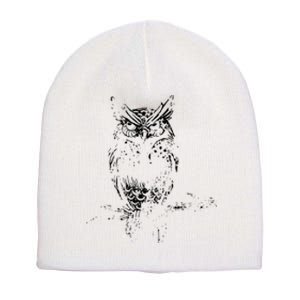 Great Horned Owl Distressed Design Short Acrylic Beanie