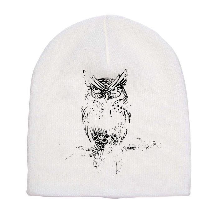 Great Horned Owl Distressed Design Short Acrylic Beanie