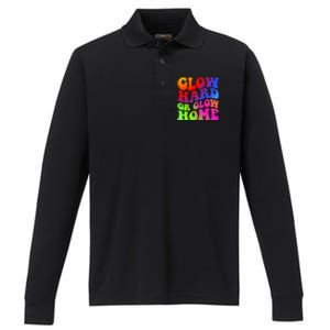 Glow Hard Or Glow Home Retro 70s 80s For Man Woman Performance Long Sleeve Polo