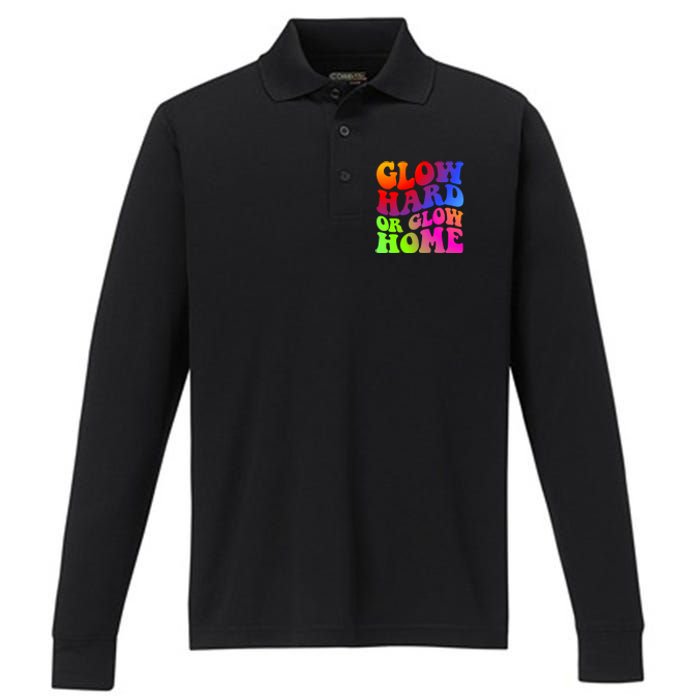 Glow Hard Or Glow Home Retro 70s 80s For Man Woman Performance Long Sleeve Polo