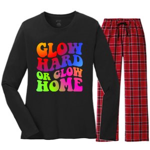 Glow Hard Or Glow Home Retro 70s 80s For Man Woman Women's Long Sleeve Flannel Pajama Set 