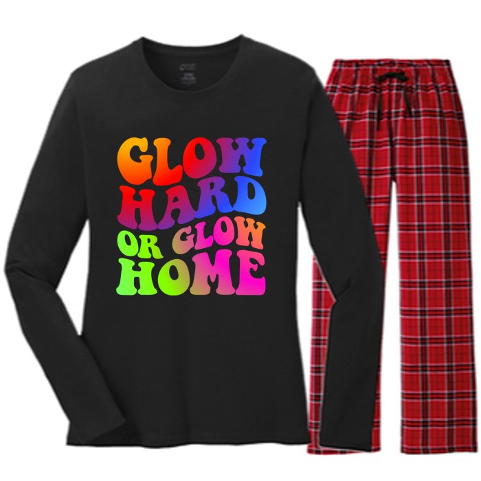 Glow Hard Or Glow Home Retro 70s 80s For Man Woman Women's Long Sleeve Flannel Pajama Set 