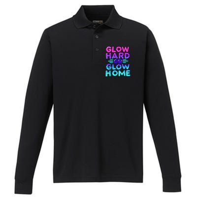 Glow Hard Or Glow Home Neon Party Lover Performance Long Sleeve Polo