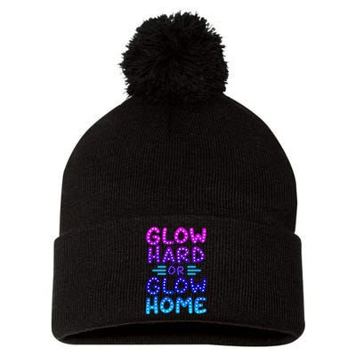 Glow Hard Or Glow Home Party Pom Pom 12in Knit Beanie