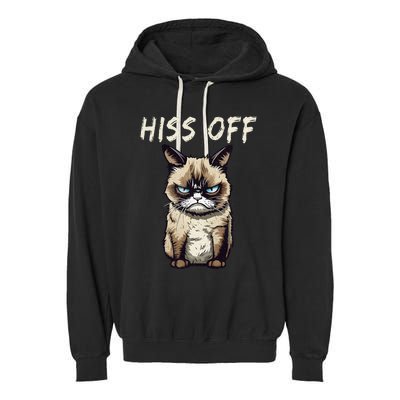 Grumpy Hiss Off Cat Meow Cat Garment-Dyed Fleece Hoodie