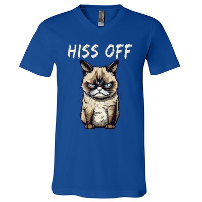 Grumpy Hiss Off Cat Meow Cat V-Neck T-Shirt