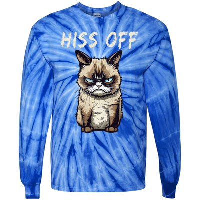 Grumpy Hiss Off Cat Meow Cat Tie-Dye Long Sleeve Shirt