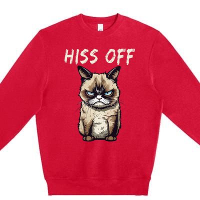 Grumpy Hiss Off Cat Meow Cat Premium Crewneck Sweatshirt