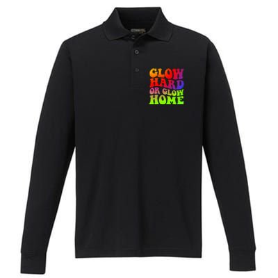 Glow Hard Or Glow Home 70s 80s Performance Long Sleeve Polo