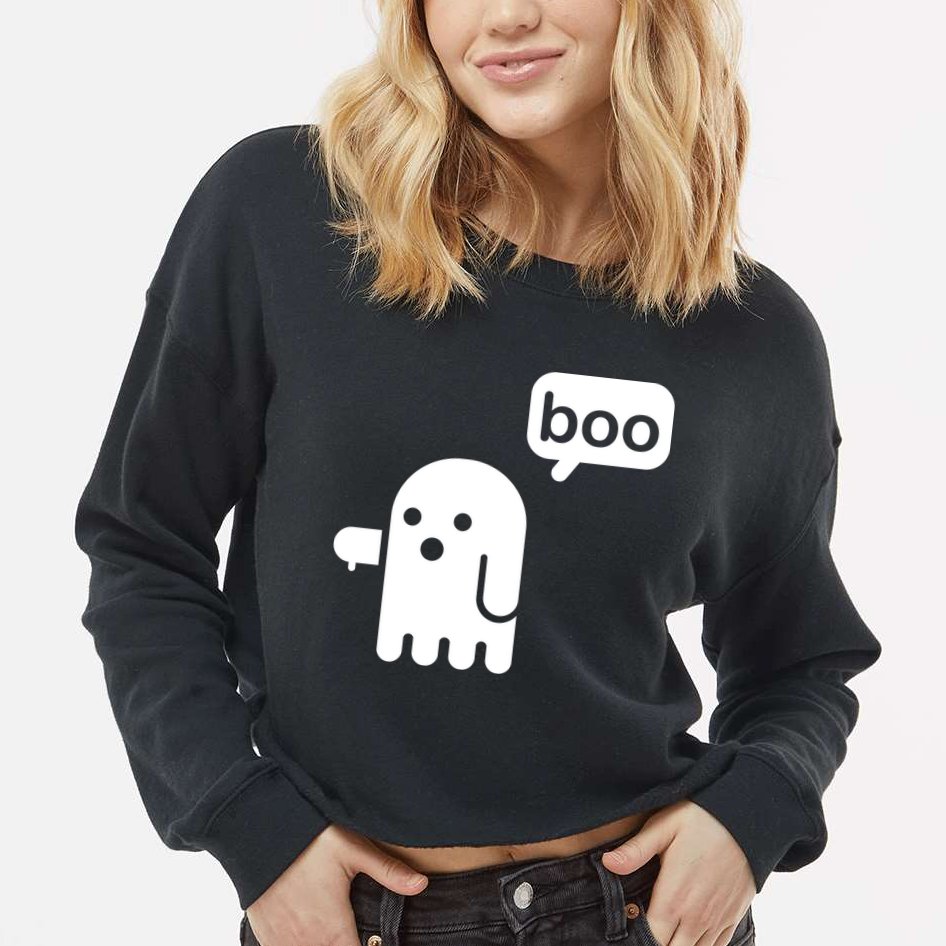 Ghost Boo Thumbs Down Cropped Pullover Crew