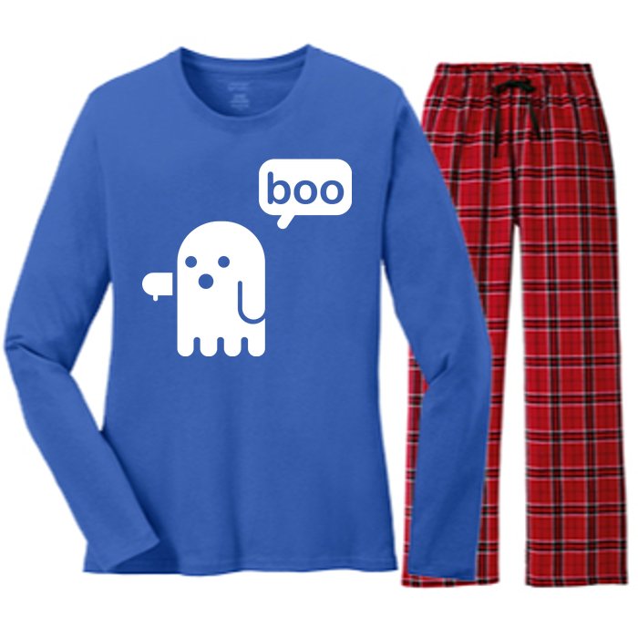 Ghost Boo Thumbs Down Women's Long Sleeve Flannel Pajama Set 