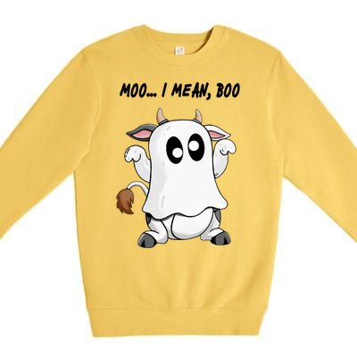 Ghost Cow Moo I Mean Bo Funny Halloween Premium Crewneck Sweatshirt