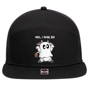 Ghost Cow Moo I Mean Bo Funny Halloween 7 Panel Mesh Trucker Snapback Hat