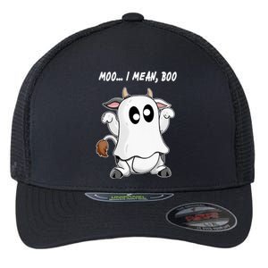 Ghost Cow Moo I Mean Bo Funny Halloween Flexfit Unipanel Trucker Cap