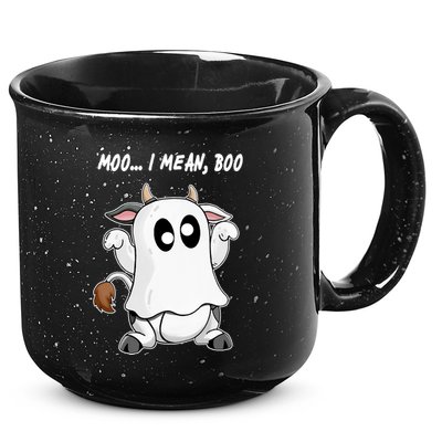 Ghost Cow Moo I Mean Bo Funny Halloween 15oz Campfire Ceramic Mug