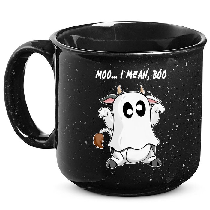 Ghost Cow Moo I Mean Bo Funny Halloween 15oz Campfire Ceramic Mug