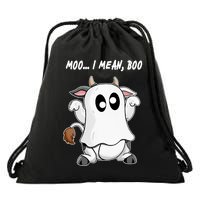 Ghost Cow Moo I Mean Bo Funny Halloween Drawstring Bag