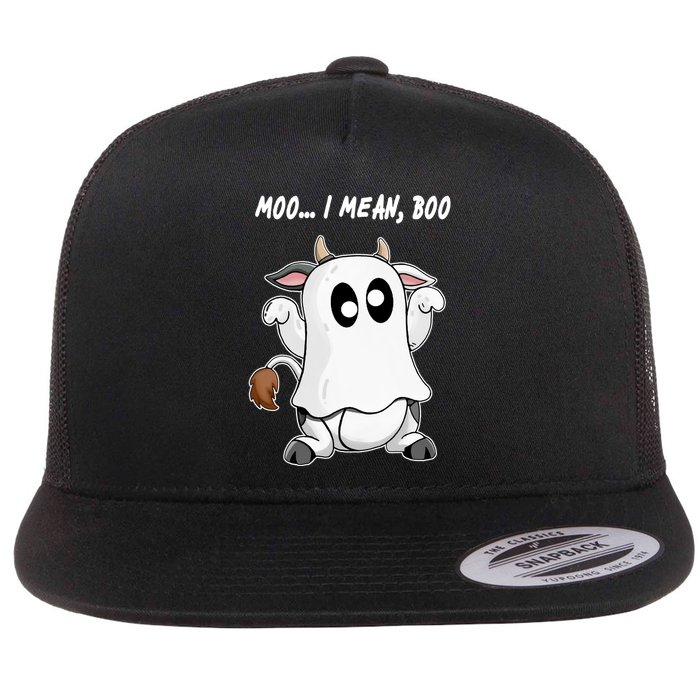 Ghost Cow Moo I Mean Bo Funny Halloween Flat Bill Trucker Hat