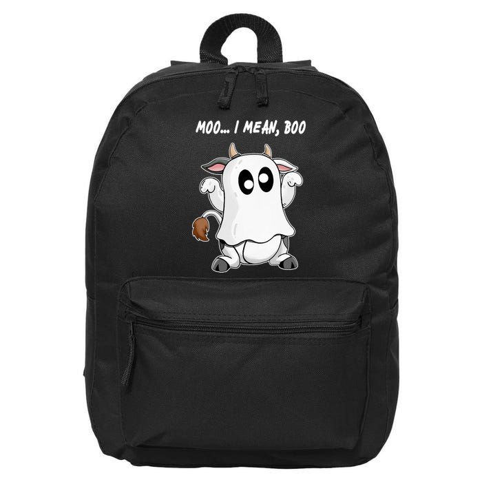 Ghost Cow Moo I Mean Bo Funny Halloween 16 in Basic Backpack