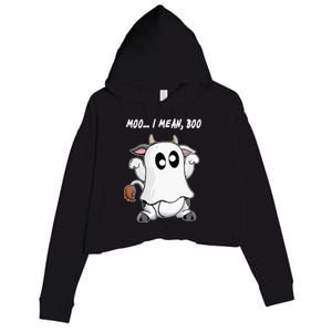 Ghost Cow Moo I Mean Bo Funny Halloween Crop Fleece Hoodie