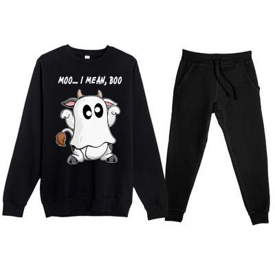 Ghost Cow Moo I Mean Bo Funny Halloween Premium Crewneck Sweatsuit Set