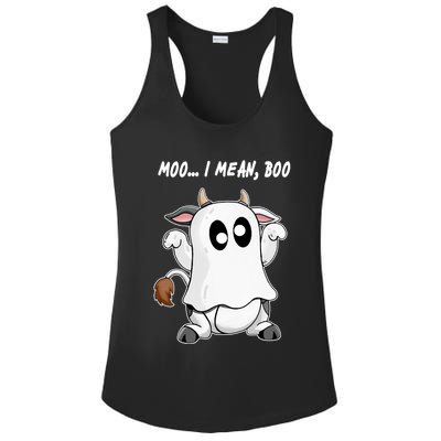 Ghost Cow Moo I Mean Bo Funny Halloween Ladies PosiCharge Competitor Racerback Tank