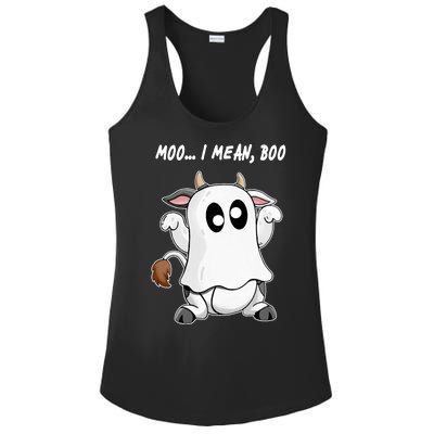 Ghost Cow Moo I Mean Bo Funny Halloween Ladies PosiCharge Competitor Racerback Tank