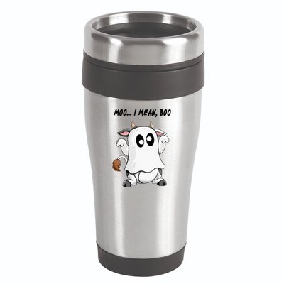 Ghost Cow Moo I Mean Bo Funny Halloween 16oz Travel Tumbler