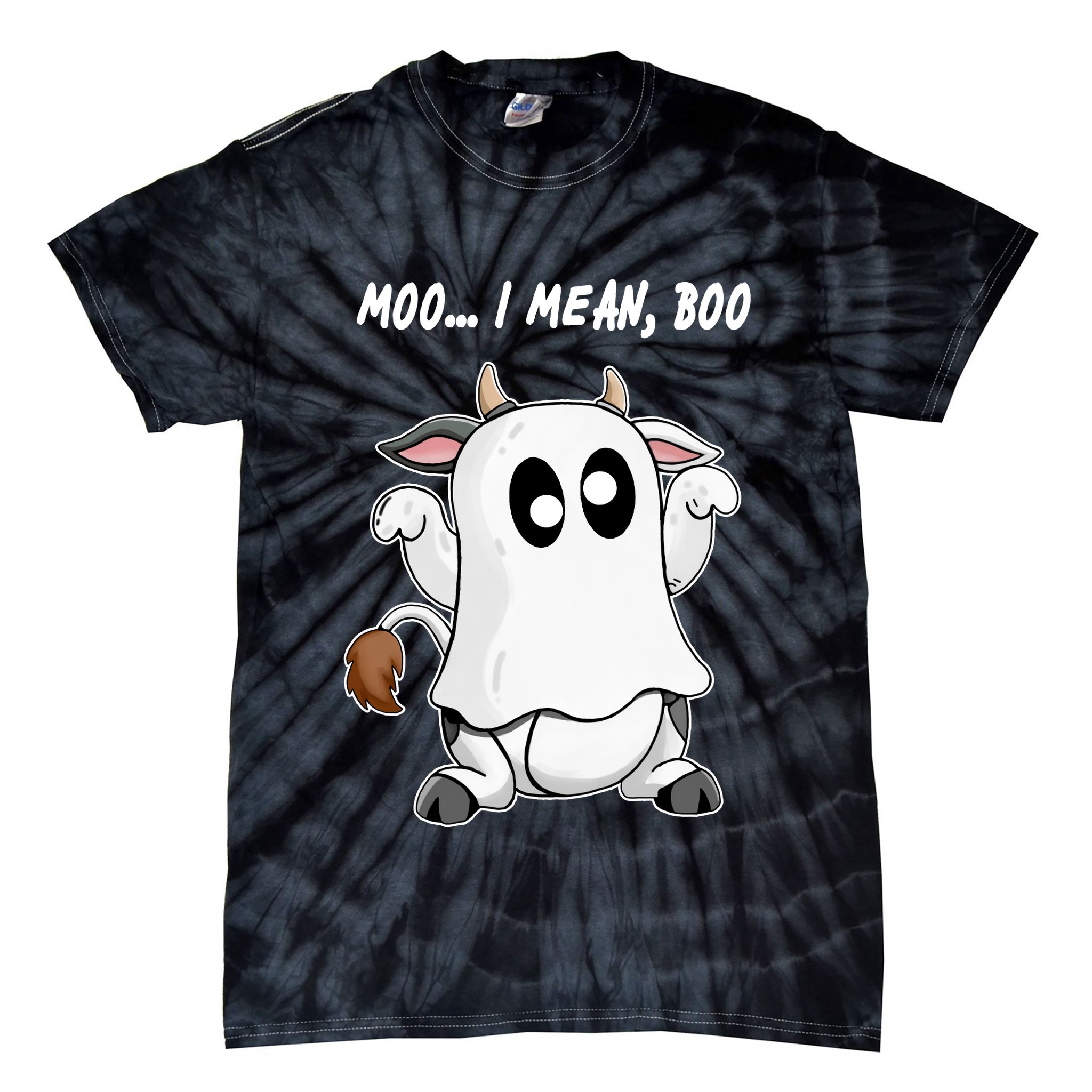 Ghost Cow Moo I Mean Bo Funny Halloween Tie-Dye T-Shirt